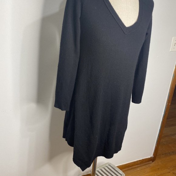 VKoo Cashmere Sweater Dress Size M Black V Neck Long Sleeve Wiggle Knee Length - Picture 6 of 8